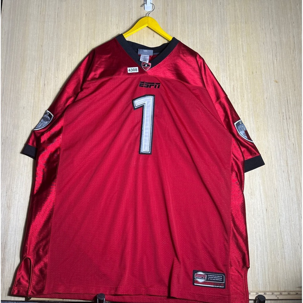 Vintage 90s ESPN Jersey Mens 2XL Red Short Sleeve #1 Embroidered Football